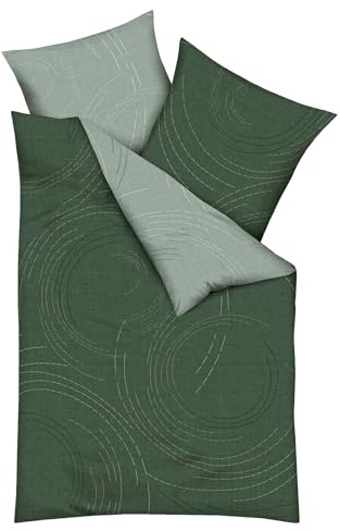 JACK by Kaeppel Fein Biber Wende Bettwäsche 2 TLG. Jaro Jade Grün Kreise Linien Reißverschluss, Größe:155x220cm Bettwäsche