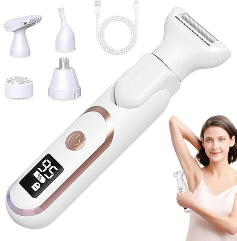 KQWVZ Rasoir Electrique Femme, 5 En 1 Tondeuse Femme Intime, Étanche Rasoir Intime Pour Femme, Technologie Wet & Dry Rasoir Indolore Rechargeable, Pour Visage, Bras, Jambes, Aisselles