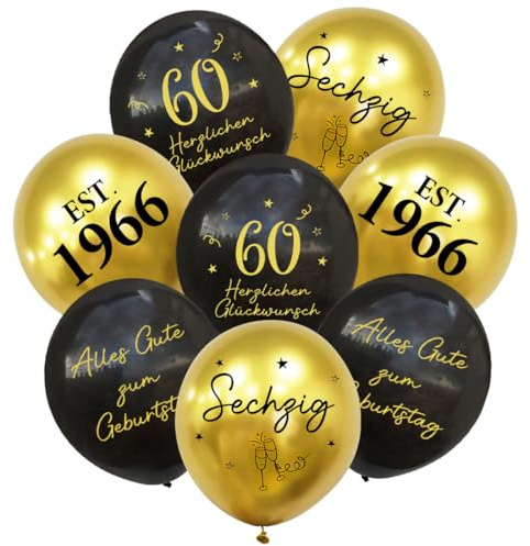 24 Stück Deko 60. Geburtstag Luftballons Schwarz Gold, 1966 Ballons 60 Alles Gute zum Geburtstag, Happy Birthday Luftballon 60 Jahre für Mann Frauen 60 Geburtstagsdeko, Geburtstagsfeiern Deko