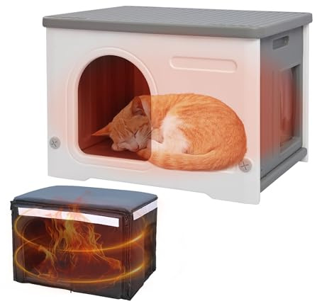 Maisons pour chats avec doublure isolante pour chats d'intérieur et d'extérieur en plastique pour petits et moyens animaux de compagnie, couleur gris