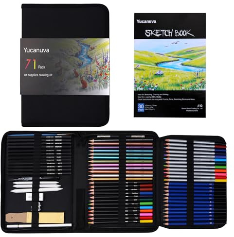 Yucanuva 71 Pack Drawing Pencils Set, Art Supplies for Adults, Artists and Beginners, Sketching Pencils with Sketchbook, Colouring Pencils, Watercolours, Metallic,Graphite and Charcoal Pencils