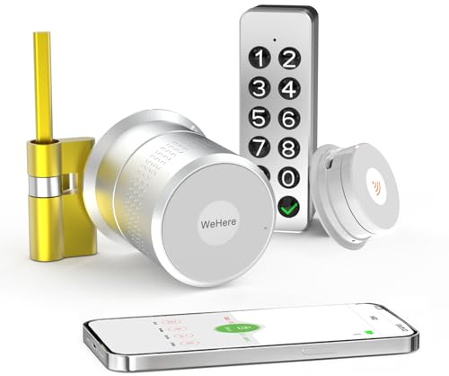 WeHere Smart Door Lock, 4-in-1 Smart Euro Cylinder with Keypad, Bluetooth&Code &Remote Control &Auto Lock, Keyless Entry Lock for Front Door,Fit for 50-100mm Home Door