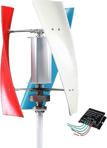 Generatore eolico verticale da 16000 W, uscita 12 V, 24 V, 48 V, design aerodinamico a 3 pale con controller, regolazione automatica del vento, perfetto per barche, gazebo, case mobili (rosso, 24 V)