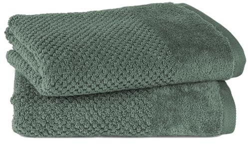 Pure Label Handtuch - 2er-Pack 50x100cm aus 100% Baumwolle - saugstark, schnelltrockend & weich - Handtücher mit Anhängeschlaufe - Oeko-TEX Zertifiziert - Dunkelgrün