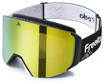 Freela Women Men Adult OTG Ski Snow Goggles, Magnetic Snowboarding Goggles Anti Fog UV Protection, Skiing Snowmobile Goggles Compatiable With Helmet Frameless Interchangeable Lens Mirrored Green