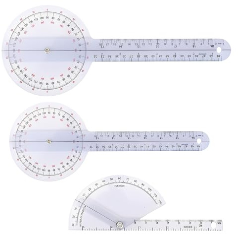JYNXOR 3 Stück Winkelmesser, PVC Goniometer Physiotherapie, Transparente 180-360° Drehung Protraktor Physiotherapie
