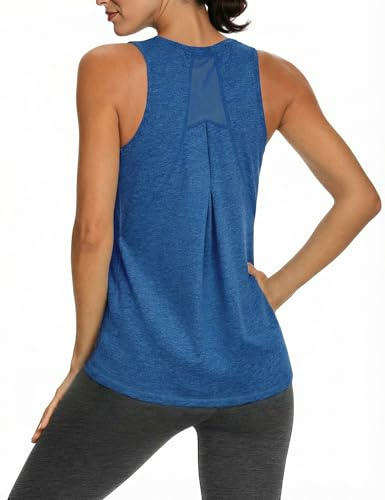 Gyabnw Camiseta Deportiva Mujer Sin Mangas, Cuello Redondo y Panel de Malla | Top deportivo mujer, diseño sin mangas, cuello redondo, malla transpirable en la espalda, corte holgado, para yoga y fitness