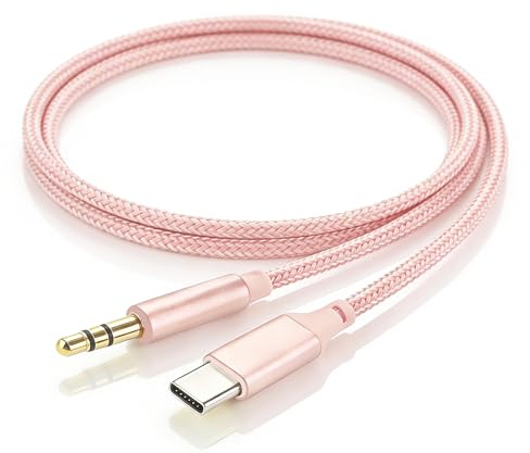 Aux to USB C 1M Audio Cable, Type C to 3.5mm Jack Aux Cord Adapter for Car, Hi-Fi Stereo,USB C Aux Cable Compatible with iPhone 17 16 15 Pro Max,Samsung, Pink
