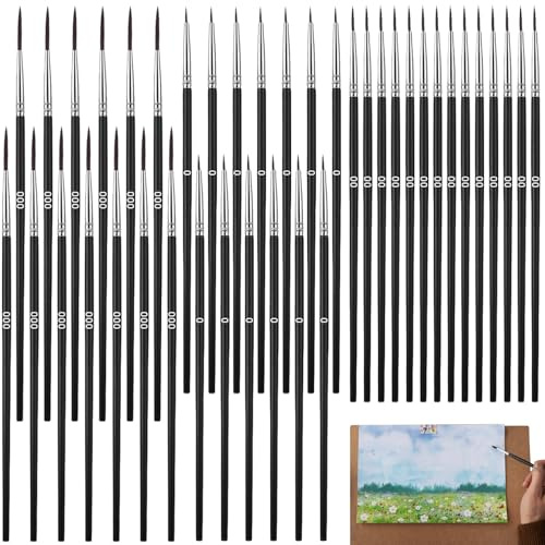 LEOINAER 40 Stück Feine Pinsel Set – Präzisionspinsel für Acryl, Aquarell und Modellbau – Detailpinsel für Malen nach Zahlen, Gesichtsbemalung und Basteln