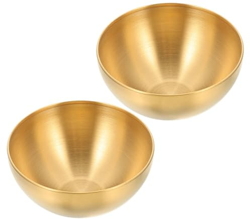 HOMSFOU 2 Cuencos de Acero Inoxidable Dorados de 15 Cm, Ensaladera Reutilizable para Frutas y Ensaladas, Tazón Multifunción para Uso Diario en Cocina y Comedor, Recipiente Práctico