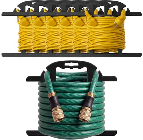 Ripeng 6 Pcs Heavy Duty Extension Cord and Hose Reel with Carrying Handle, Durable ABS H-shape Design Fits 100ft Cord Cable or Water Hose, 50ft Soaker Tube Management (Black)