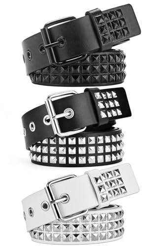 Tapufitil 3er Set Weiß Schwarz Gürtel Mit Nieten Im Y2K Stil Goth Emo Punk Rock Mit Ösen Glänzende Metall Pyramiden Für Damen Und