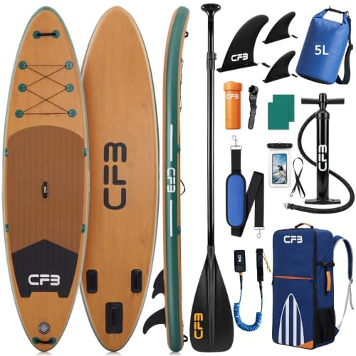 CFB Aufblasbares SUP Board Komplettset 320x84x15 cm Allround iSUP | Bis 160 kg Tragkraft, für Erwachsene & Einsteiger. Inkl. Paddel, Pumpe, Rucksack, Leash & 3 Finnen. Robustes Drop Stitch iSUP
