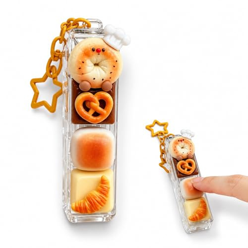 Keyboard Fidget, Bread Shape Keyboard Clicker Fidget, 4-Button Fidget Keyboard Clicker for Adults Office Desk, Portable Clicky Stress Relief Keyring