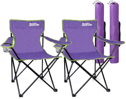 just be... Lot de 2 chaises de camping pliantes, légères, portables avec accoudoirs et porte-gobelet - Chaises d'extérieur avec sac - Jusqu'à 100 kg - Pour camping, plage et festival - Bordure violet