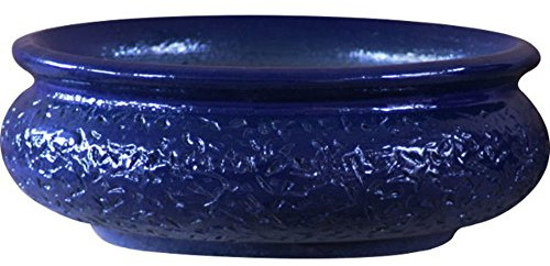 K&K Keramik Bonsaiskål/Växtskål Krukor Kruka Inomhus Watzman, 40 x 15 cm, Blå, Frostad