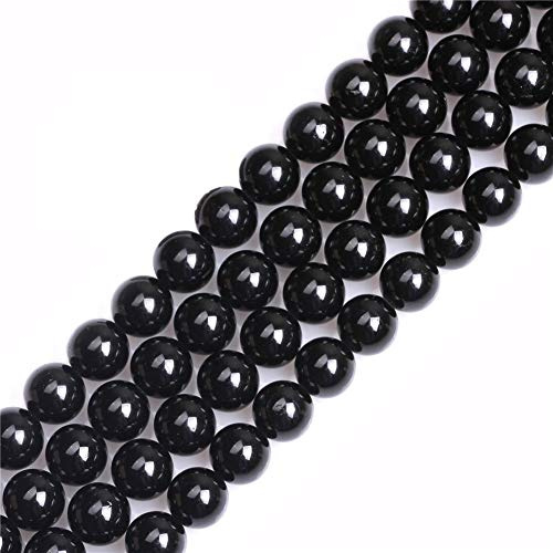 GEM-Inside Perlen Turmalin rund Halbedelstein Schwarz 8 mm für Schmuckherstellung 38 cm