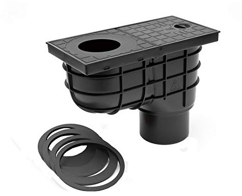 Senkrechter Regensinkkasten mit Gitter Ø 125 mm schwarz Rückstauklappe Rückstauverschluß (MKK325B) Geruchsklappe Regenrohrablauf Dachrinnenablauf Sieb