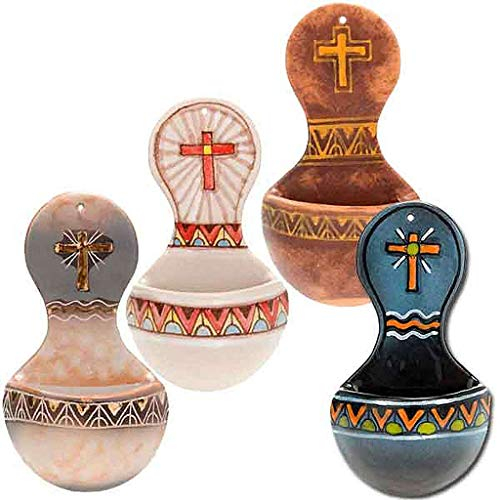 Holyart Acquasantiera Tonda Ceramica, Cuoio