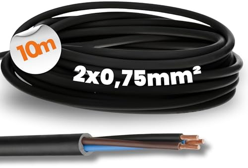 10 mètres Lapp 1600250 H05RN-F 2 x 0,75 mm² - Câble en caoutchouc flexible - Résistant aux UV - Robuste - Câble en caoutchouc fin Pour appareils manuels