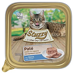 Stuzzy, Aliments humides pour Chats Adultes au goût Truite, Ligne pâté et viandes en Morceaux – Total 3,2 kg (32 bacs de 100 G)