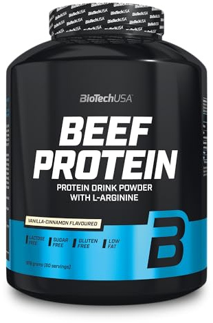 BioTechUSA Beef Protein | Hydrolysiertes Rinderprotein-Peptid | 87 % Proteingehalt | Mit L-Glutamin & L-Arginin | Ohne zugesetztes Kreatin | Zuckerfrei, Fettarm | 1,816 kg, Vanille-Zimt