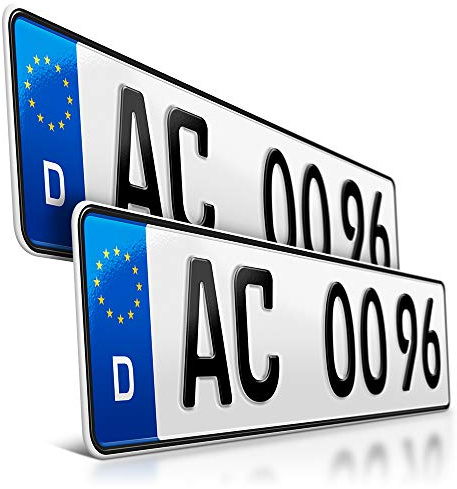 2 Kfz Kennzeichen | 490 x 110 mm | Kurze Autokennzeichen | Nummernschilder | DIN-zertifiziert – Wunschkennzeichen mit individueller Prägung | Sportliche Auto-Schilder | Kurze Länge – 49 cm