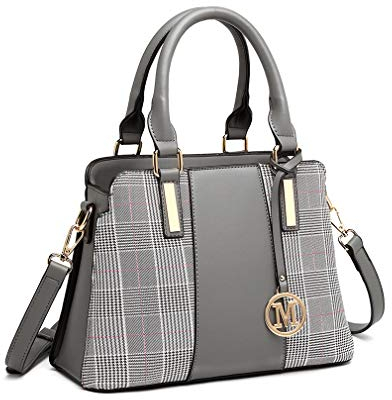 Miss Lulu Handtasche Damen Mittelgroß, Dreifarbige Color Block PU Litschi Struktur, Verstellbarer Schultergurt, Rückseitiger Diebstahlschutz Reißverschluss, 5 Fächer, Arbeit Reisen Schule