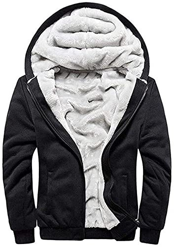 LEZUAN Herren Kapuzenjacke mit Fleecefutter Hoodies mit Reißverschluss Verdickte Langarm Kapuzenpullover Patchwork Sweatjacke Winter Warm Hooded Sweatshirt mit Tasche und Kordelzug