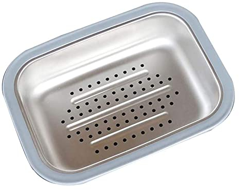 Passoire rectangulaire au-dessus de l'évier - Pour fruits et légumes - Pour égoutter et égoutter les légumes et les fruits - En acier inoxydable (33 x 23,9 cm)