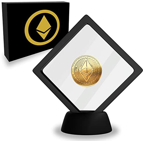 innoGadgets® Médaille Ethereum avec Support | Boîte Cadeau élégante | Cadre élégant avec Effet de Suspension | Couleur Noire