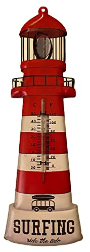 Crispe Analoges Innen Außen Thermometer 'Surfing' aus Metall 38 x 12,5 cm, dekorativ für Haus und Garten, wetterfest