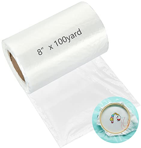 YAYODS Stabilisateur de broderie lavable de 20,3 cm x 90 m, film de finition soluble dans l'eau, film de finition de broderie 35UM pour broderie à la machine et couture à la main