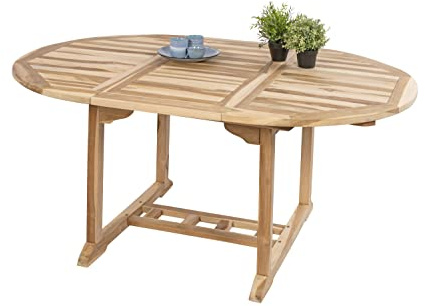 SAM Gartentisch Borneo 120-170x120 cm Teakholz rund Ausziehtisch | massiv, runder/ovaler, Schirmloch & Einlegeplatte, Holztisch für, Wintergarten oder Terrasse