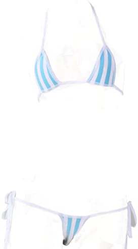 JasmyGirls Anime Dessous Stripe Micro Bikini Kawaii Maillot de bain Soutien-gorge japonais et culotte Ensemble mignon Maillot de bain sexy Cosplay Tenue, bleu, X-Small - X-Large