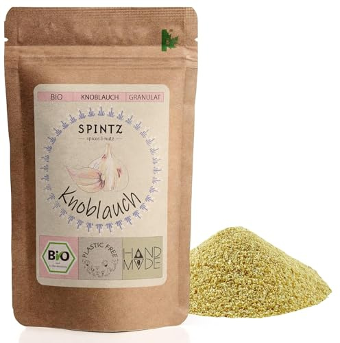 SPINTZ® 1000g Bio Knoblauch granuliert - feinste Bio Knoblauchflocken - vegan - Bio Knoblauchgranulat 1kg | Knoblauch Granulat Bio plastikfrei und nachhaltig verpackt (1000)