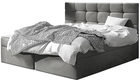 Mirjan24 Boxspringbett Gazel mit 2 Bettkasten, Bonell-Matratze und Topperr, Continentalbett, Polsterbett, Amerikanisches Bett, Ehebett, gepolstertes Kopfteil (Manila 16, 140 x 200 cm)