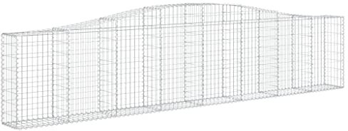 vidaXL Galvanised Iron Arched Gabion Baskets, Decorative and Sound-Insulating Wall for Outdoor Space - Easy Assembly with Strengthened Hooks, Set of 6, 400x30x80/100 cm, Rust-Resistant