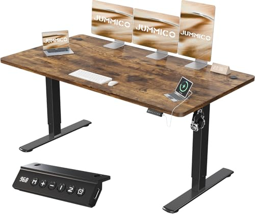 JUMMICO Höhenverstellbarer Schreibtisch mit USB-Ladeanschluss,Schreibtisch Höhenverstellbar Elektrisch 160 x 70 cm, Steh-Sitz Tisch Stehpult Verstellbarer Computertisch,Standing Desk,Braun