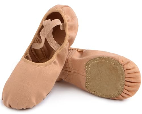 Uniuni Scarpe da balletto elastiche con suola in pelle divisa per bambini e adulti, marrone, 36 EU