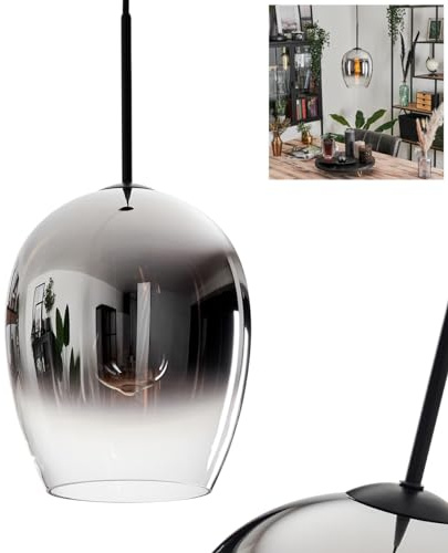 HOFSTEIN Hängeleuchte Vevino, 1-flammige Hängelampe aus Metall/Glas in Schwarz/Chrom/Rauch/Klar, moderne Leuchte im Retro/Vintage-Design, Ø 20 cm, Höhe max. 150 cm, E27, Esszimmer, Küche, Wohnzimmer