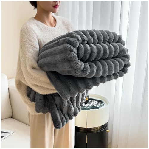 Nuodwell Weiche, flauschige Überwurfdecke, super gemütliche und warme Fleecedecke aus Kaninchenimitat, Plüsch, doppelte Dicke, Decke für Bett, Sofa, Couch, Stuhl (Dunkelgrau, 100 x 150 cm)