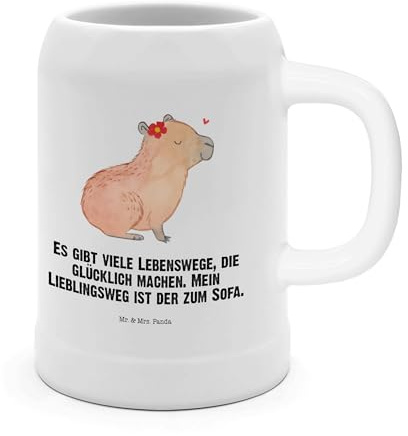 Mr. & Mrs. Panda Bierkrug Capybara Blume - Geschenk, Sommerfest, Maßkrug, Lustige Sprüche, Personalisiert, Krug, Oktoberfest