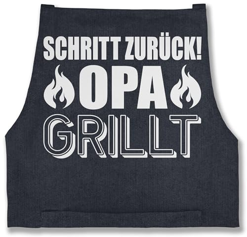 Shirtracer Schürze - Grillschürze - Herren 1 - Opa grillt Schritt zurück Opi Geschenk - 85x69 - Jeans Blau - männergeschenke grill geschenke schürzen mann grillgeschenke mit namen grillen für meinen