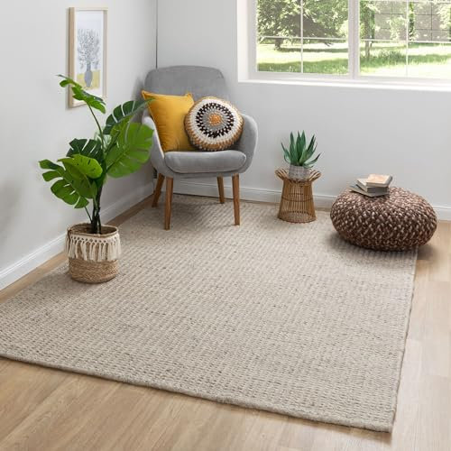 Steffensmeier Handweb Teppich Kornau | Wolle (Schurwolle), Beige Braun, handgewebt, Größe: 120x180 cm Wohnzimmer und Schlafzimmer