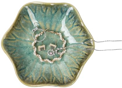 Nwvuop Ceramic Trinket Dish Small Jewellery Tray Ring Dish, Decorative Trinket Tray Key Tray for Hallways(Green)