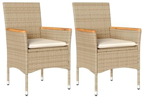 vidaXL Gartenstühle mit Kissen 2 STK. Beige Poly Rattan