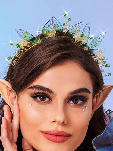 IYOU Schmetterling Hochzeit Stirnband Grün Kristall Fee Haarbänder Strass Elf Braut Haarschmuck für Frauen