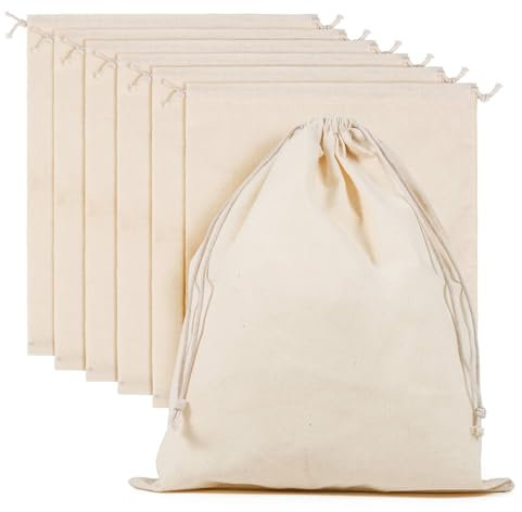 packra 6 Stück Baumwollsäckchen, 25x30cm Stoffsäckchen mit Kordelzug Kleine Stoffbeutel zum Befüllen Bemalen Adventskalender Geschenkbeutel DIY Weihnachten Geburtstag Basteln Hochzeit