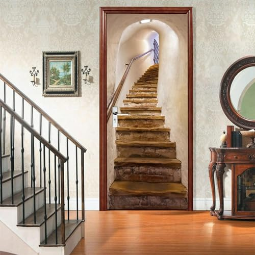 Türtapete Selbstklebend Retro-Treppe 80 X 200 Cm Diy Türposter 3D Pvc Wasserdicht Türaufkleber -Türfolie Türsticker Wandbild Innentür Fototapete Abnehmbar Tür Kunst Dekoration - Fotos Von -0Y2M0J6I8B6